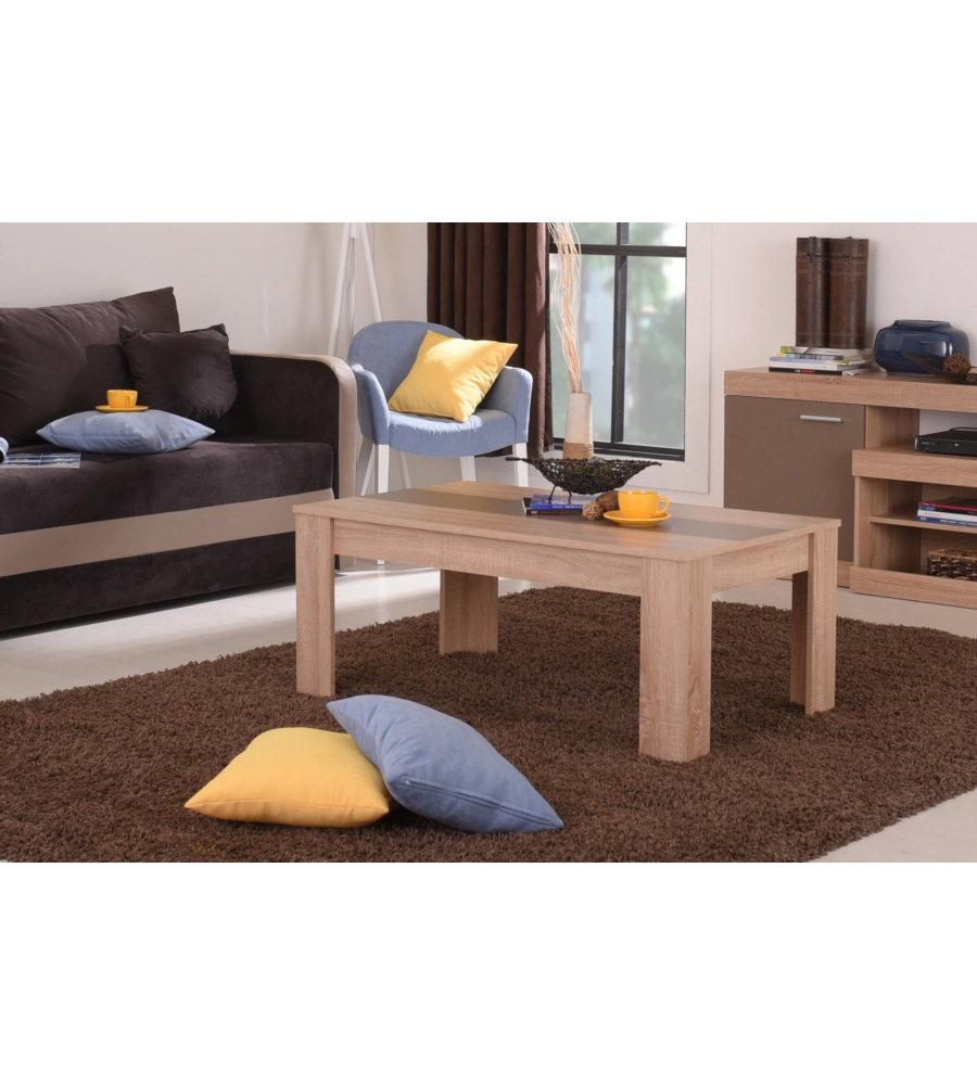 TAVOLINO DA SOGGIORNO QUERCIA CON INSERTO BIANCO E GRIGIO, 112X65,5X46,5 CM